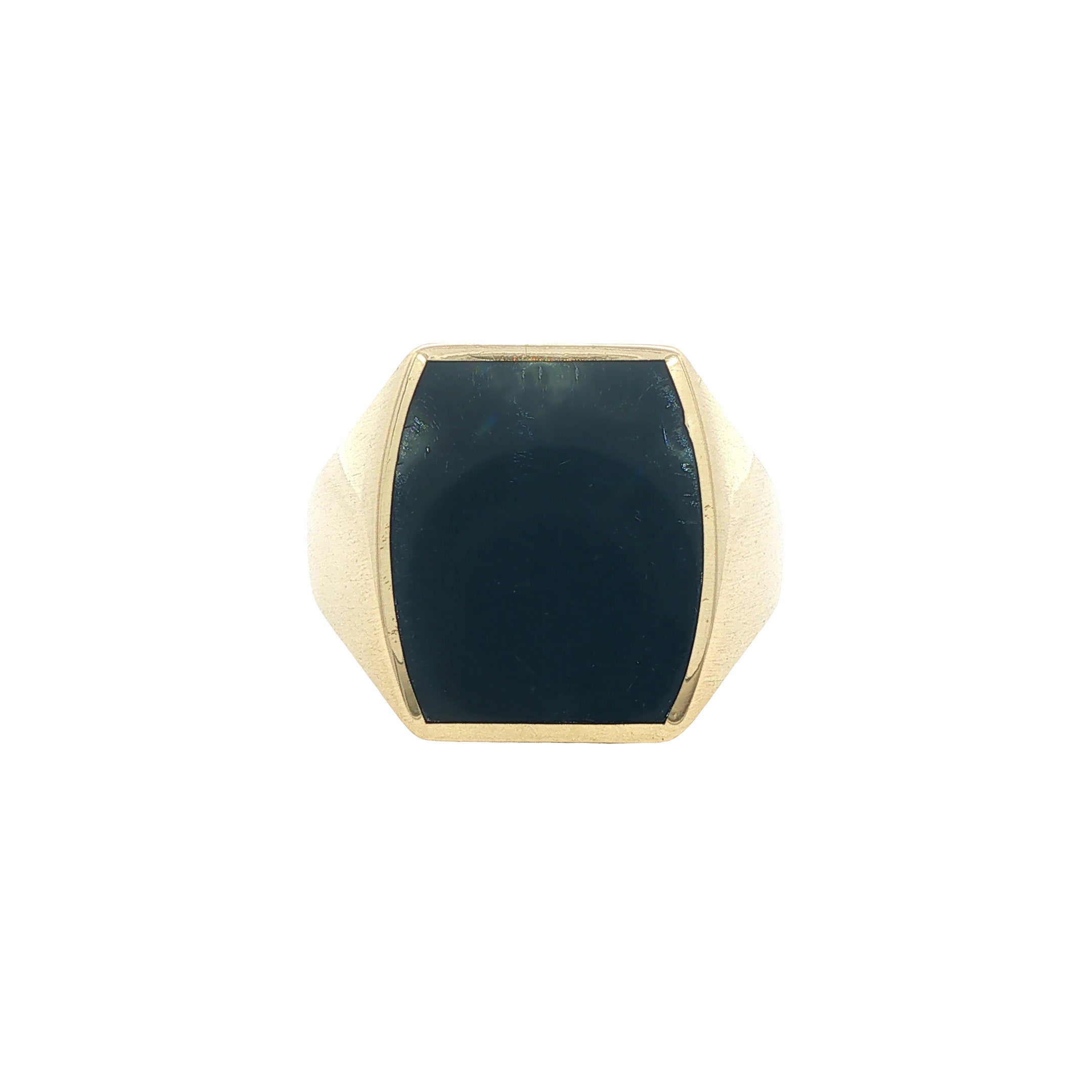 14 kt gold vintage signet ring with blue low-set stone