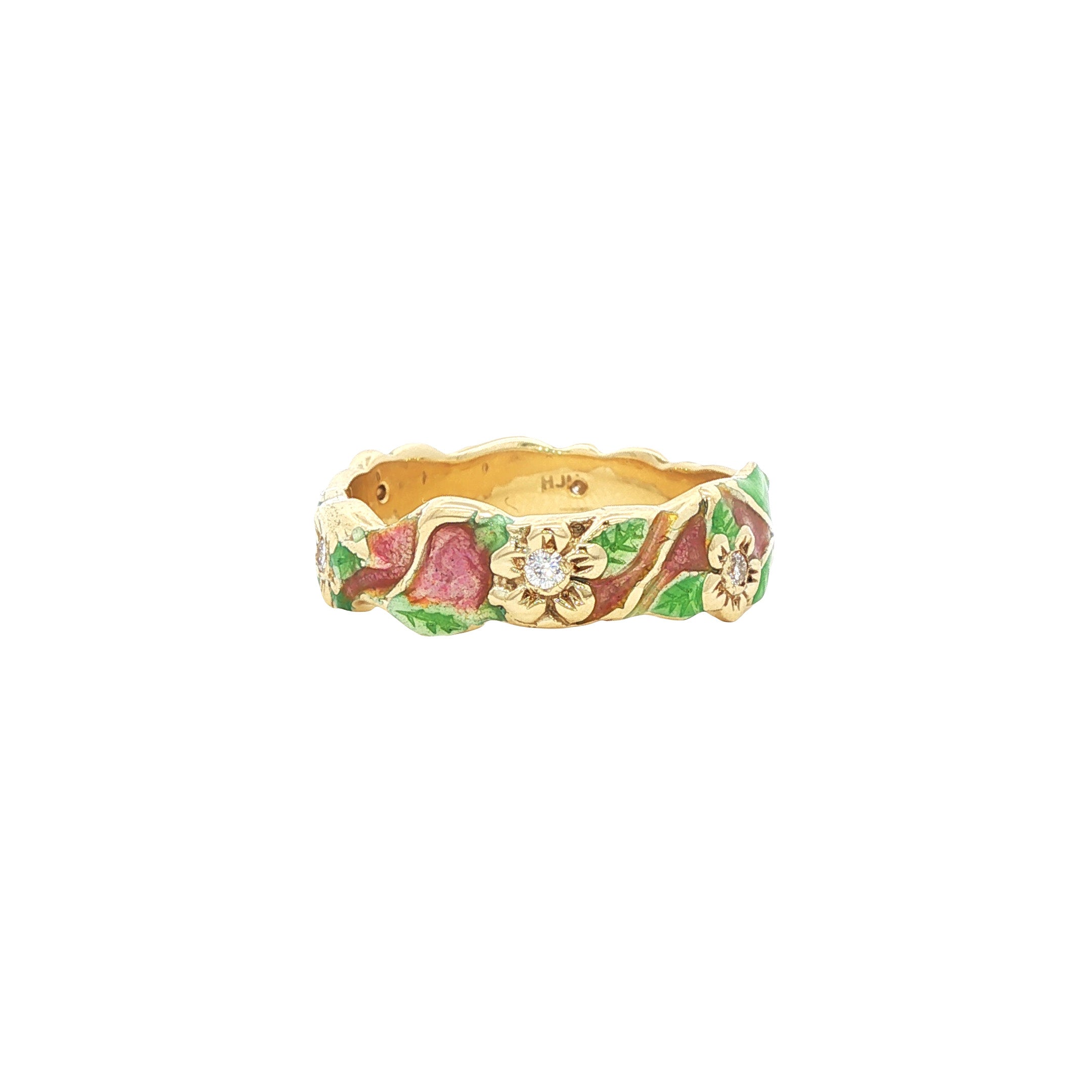 Vintage 14 kt gold ring with enamel and diamond