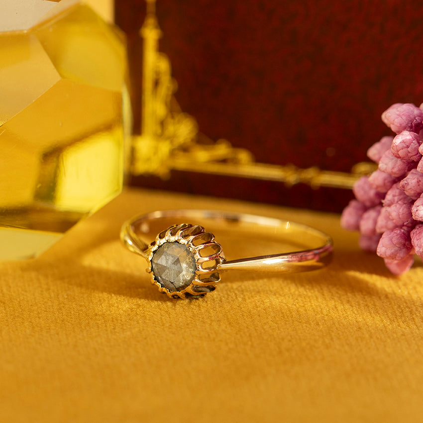 Gouden vintage ring met roosdiamant 14 kt