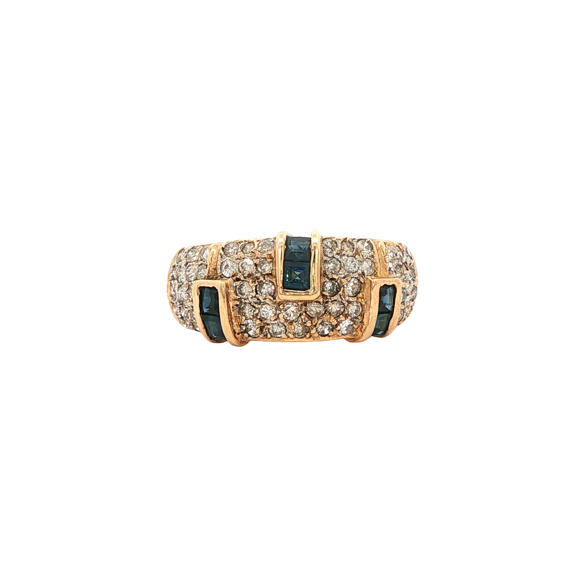 Gouden vintage ring met saffier en diamant 18 kt