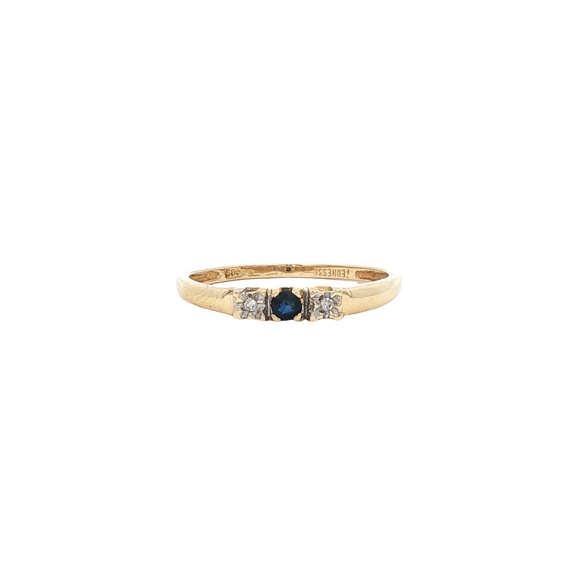 Gouden vintage ring met saffier en diamant 14 kt