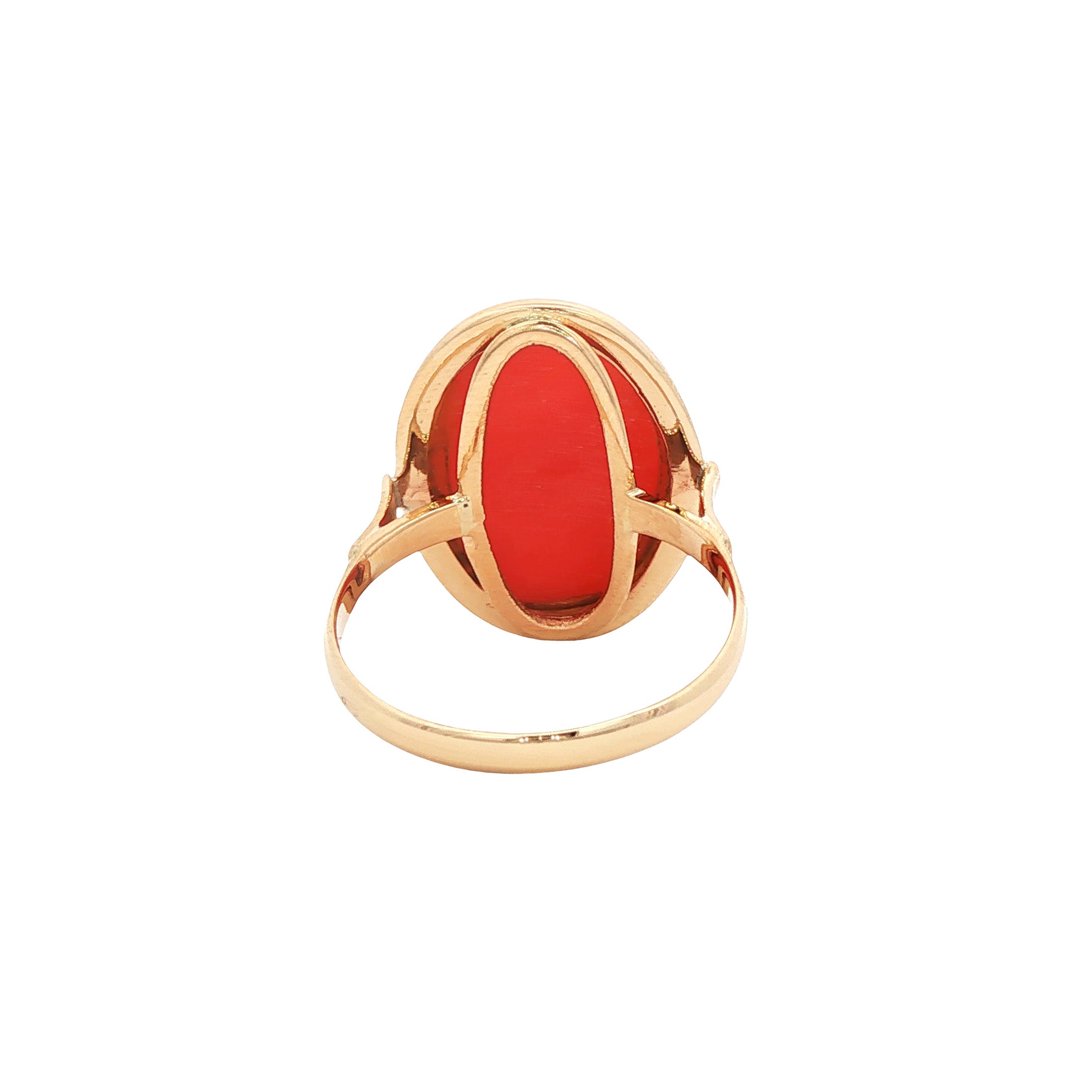 Vintage gold ring with blood coral, 14 kt