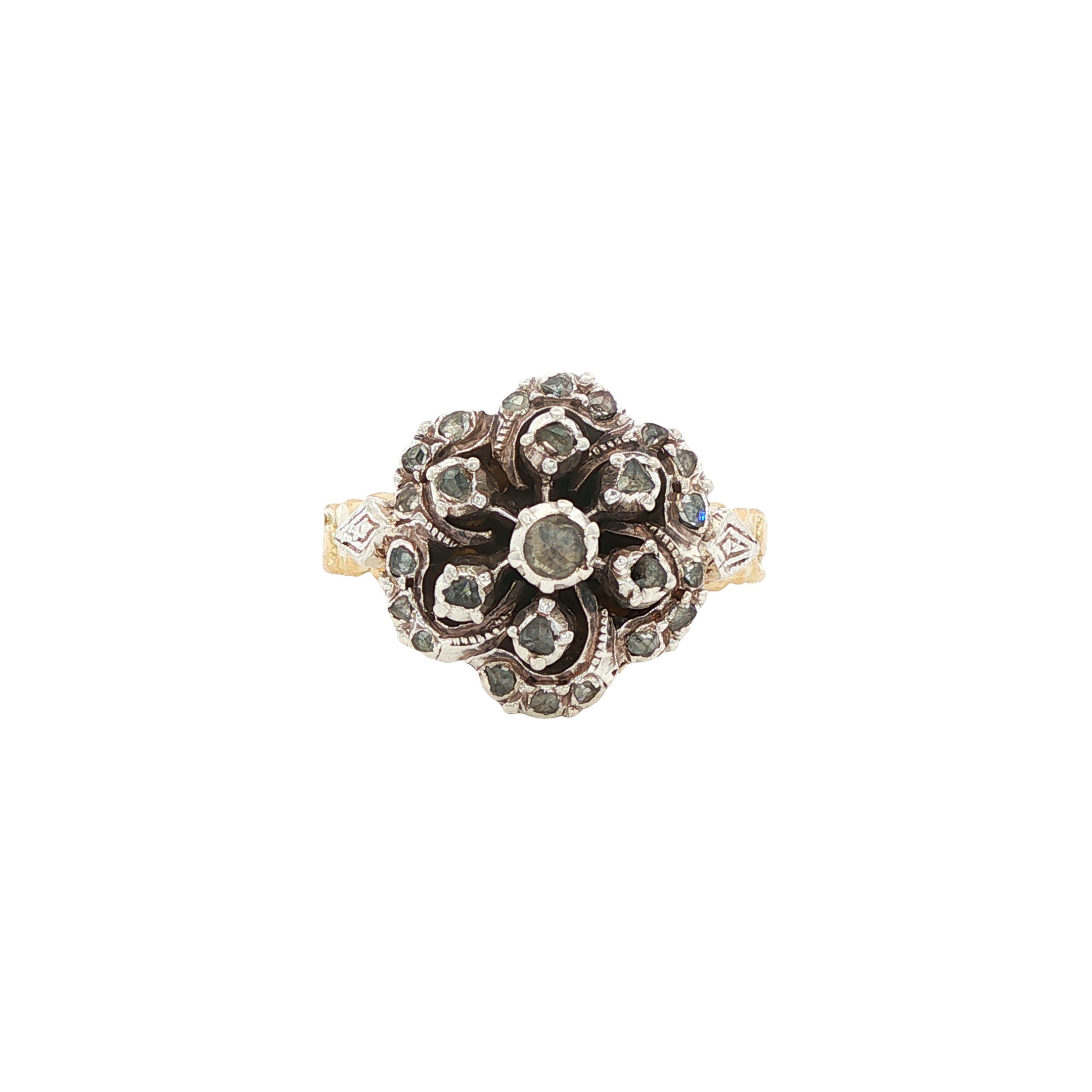 Vintage gold ring with rose-cut diamond 14 kt/925