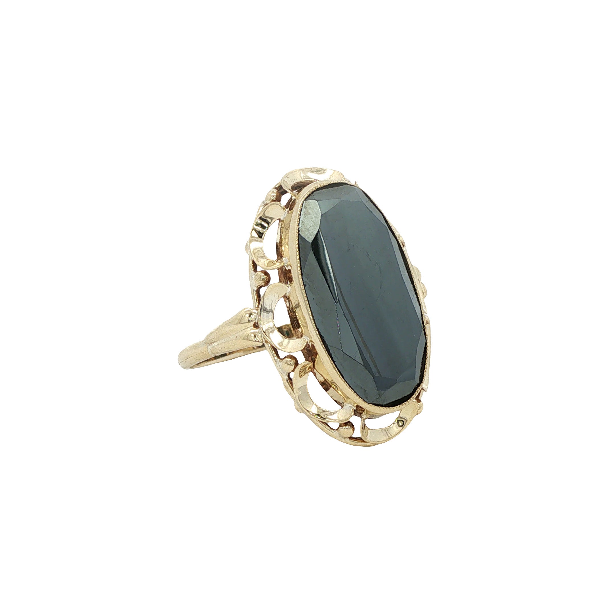 Gouden vintage ring met hematiet 14 kt