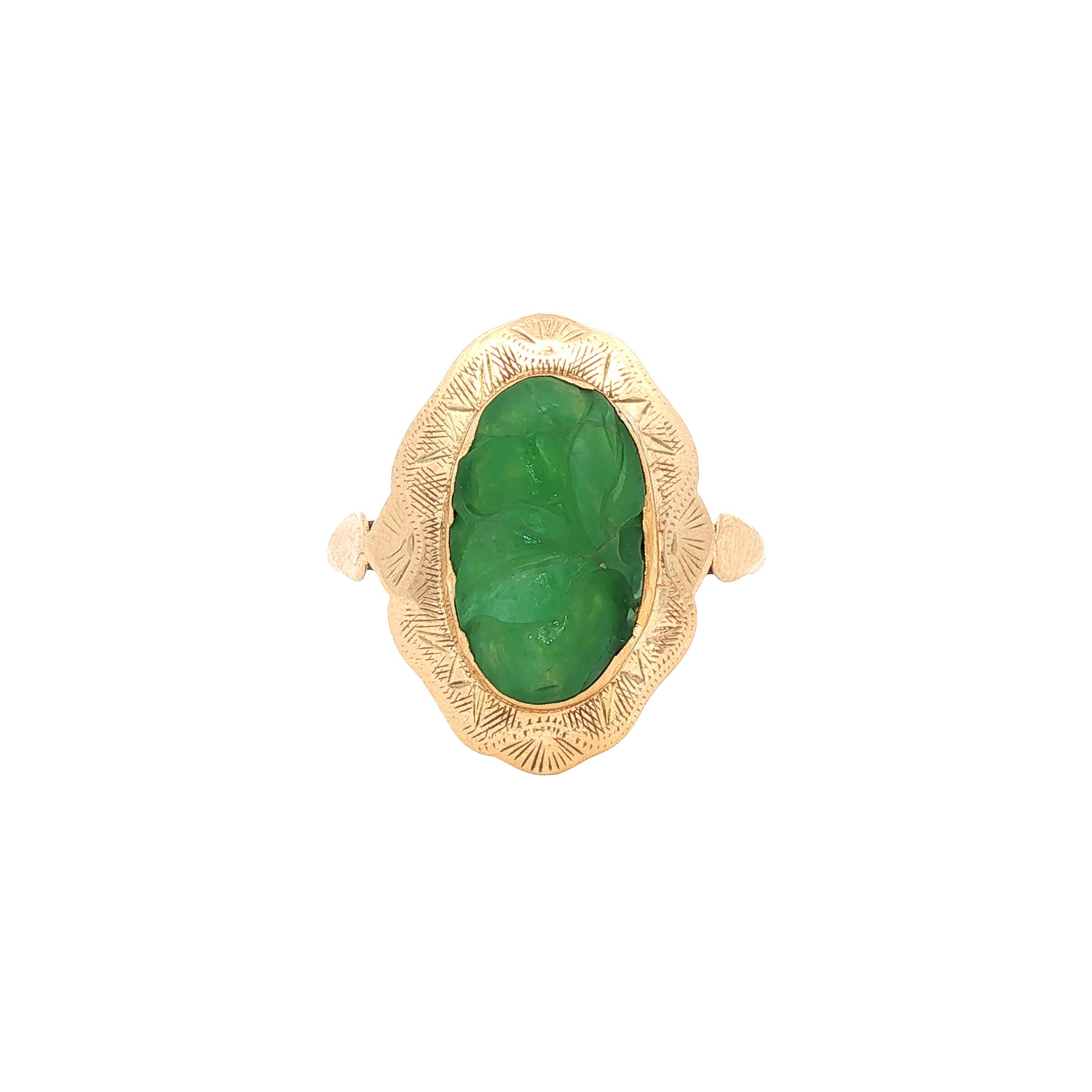 Gouden ring met jade 14 kt