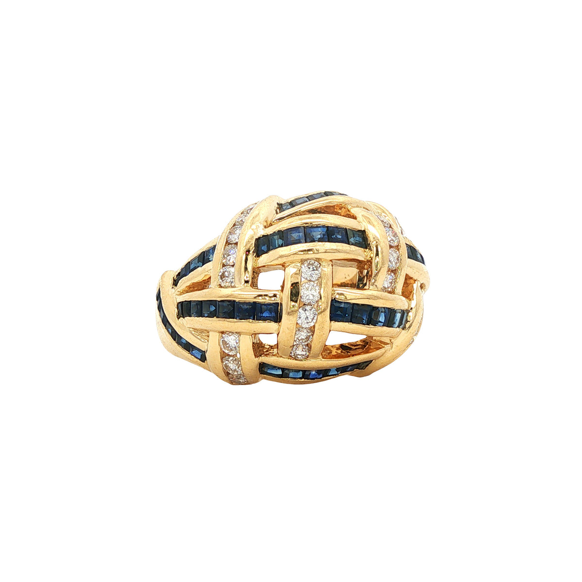 Vintage 18 kt gold ring with sapphire and diamond