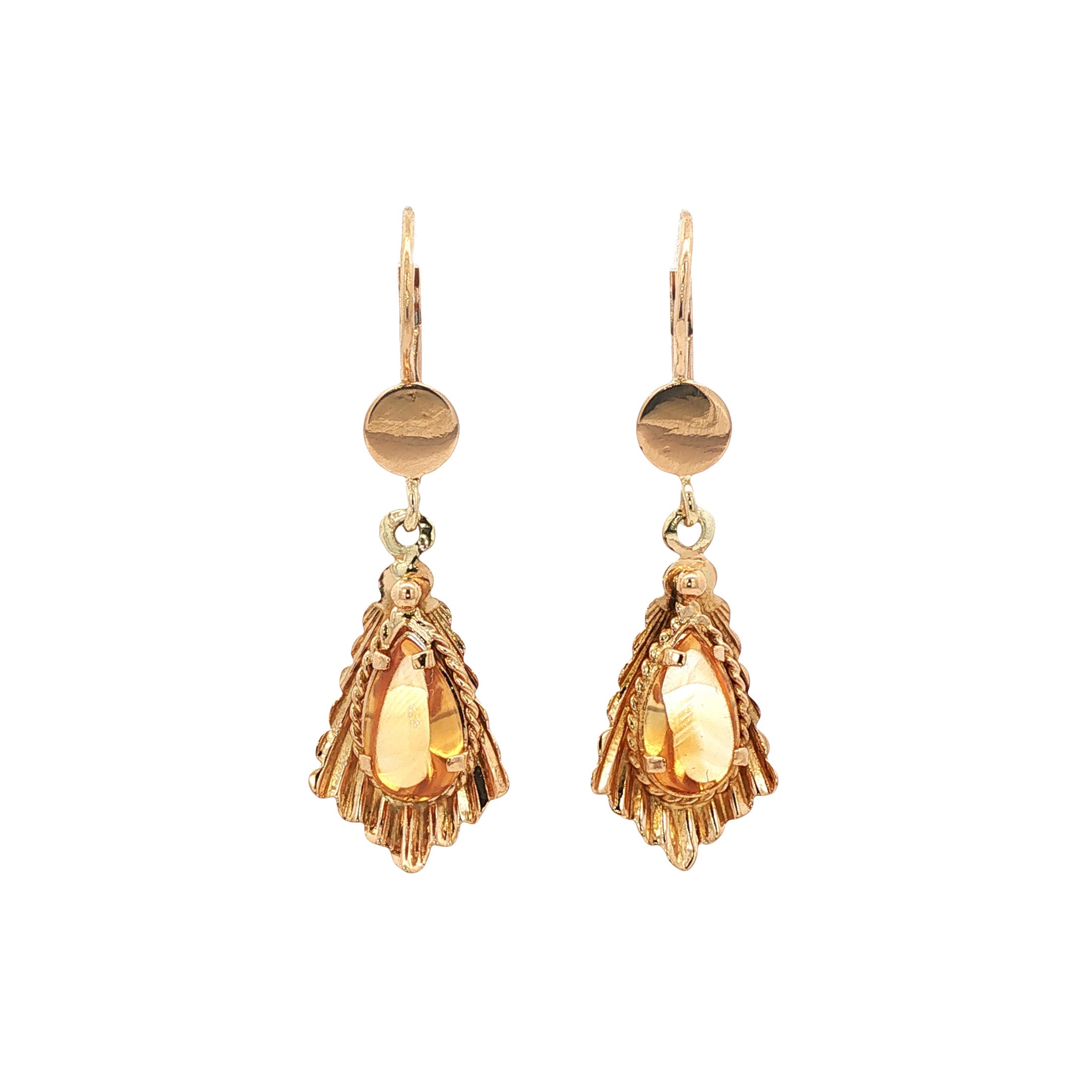 Gouden vintage oorhangers met citrien 18 kt