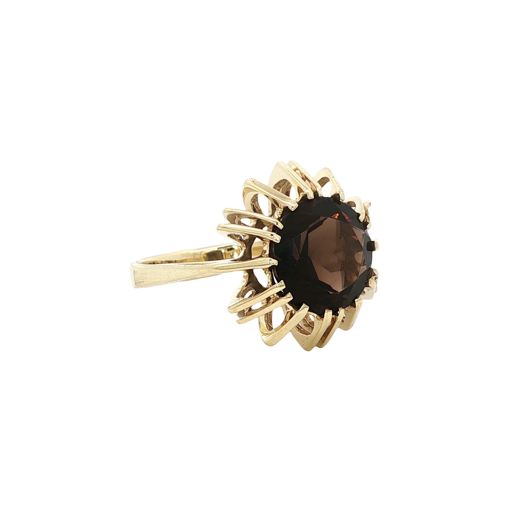 Gouden vintage ring met rookkwarts 14 kt