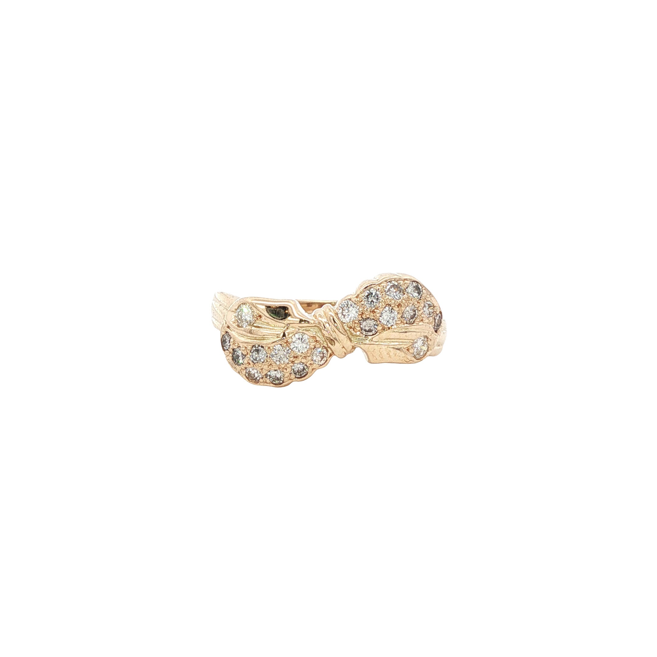 Gouden strik ring met diamant 14 kt