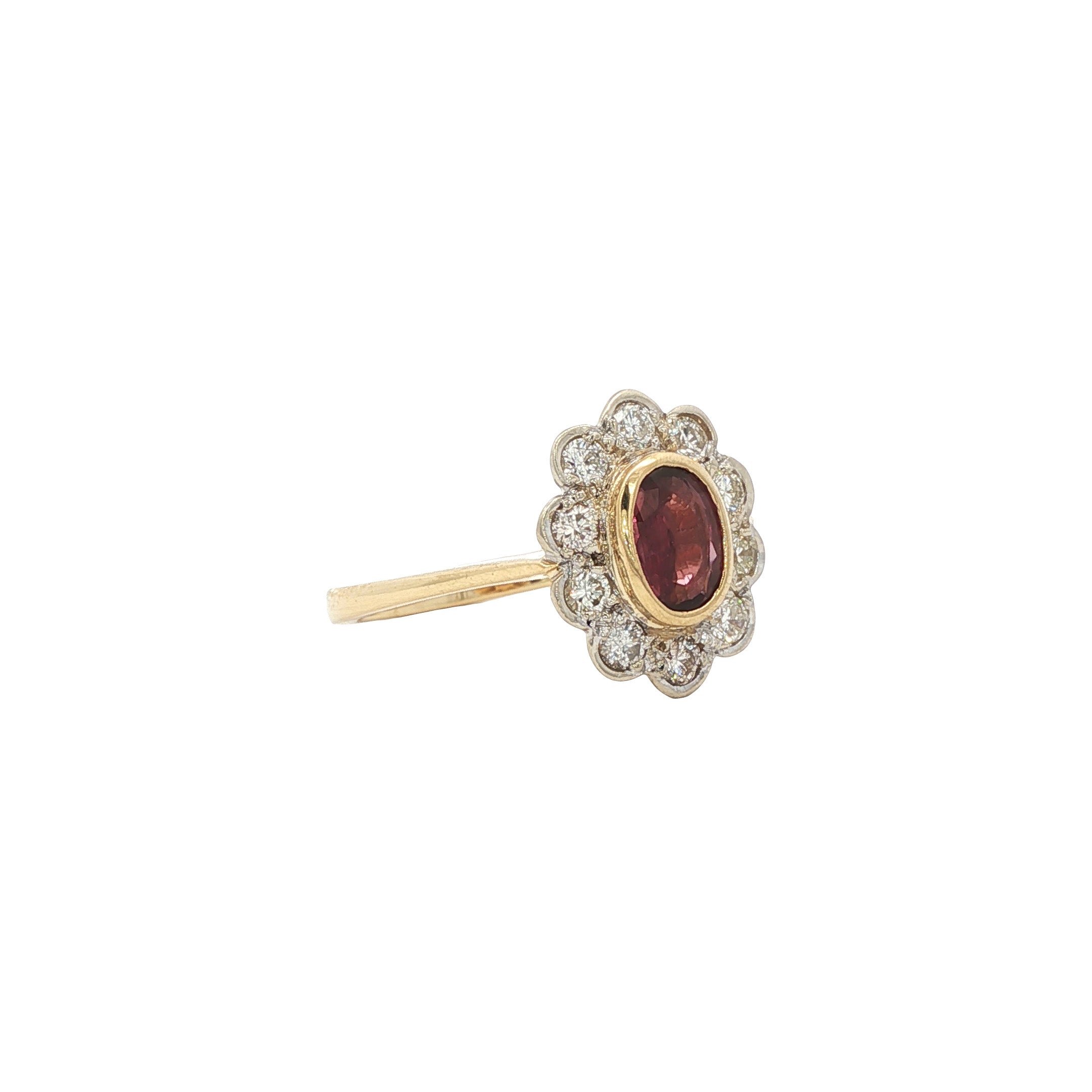 Gouden ring met robijn en diamant 18 kt