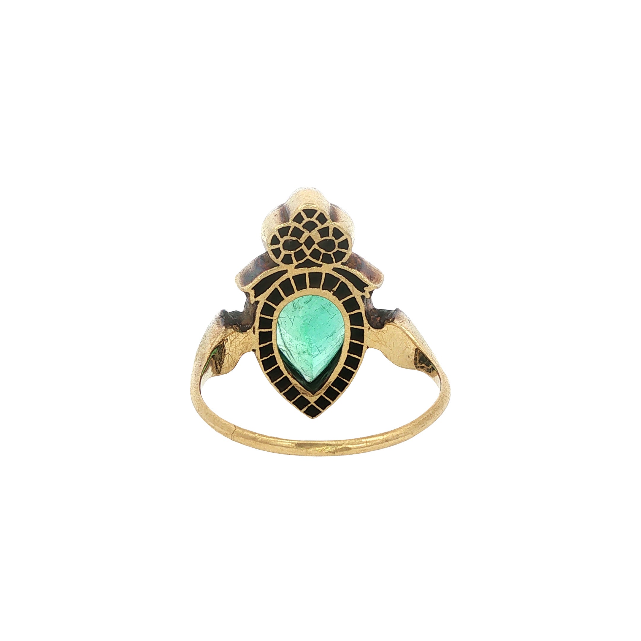 Vintage gold ring with emerald and diamond, 18 kt/925