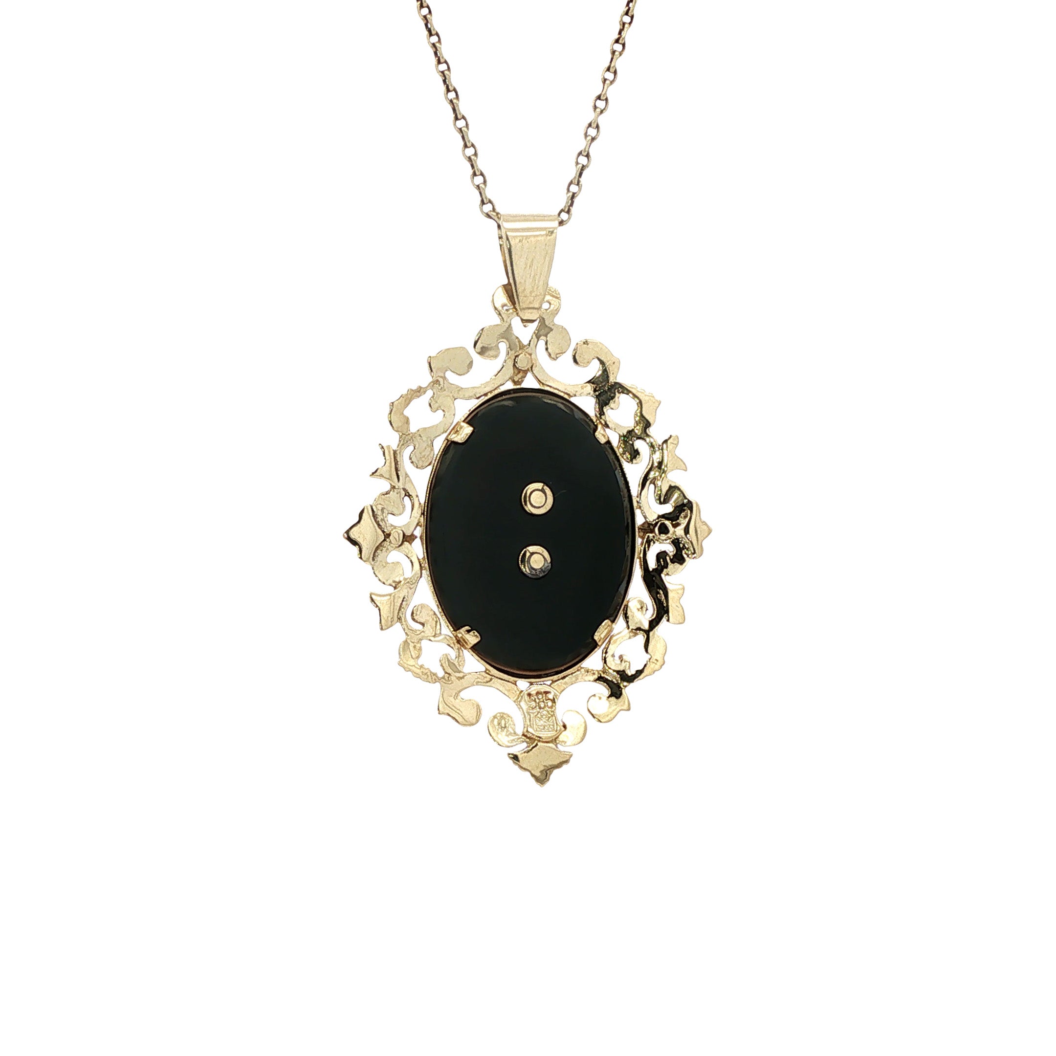 Vintage 14 kt gold pendant with onyx and pearl
