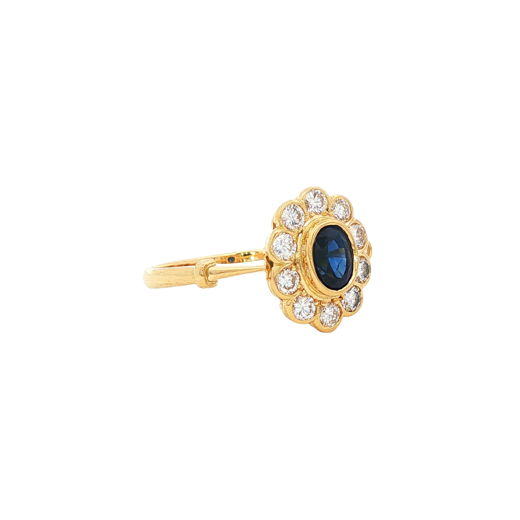 Vintage gold ring with sapphire and diamond, 18 kt