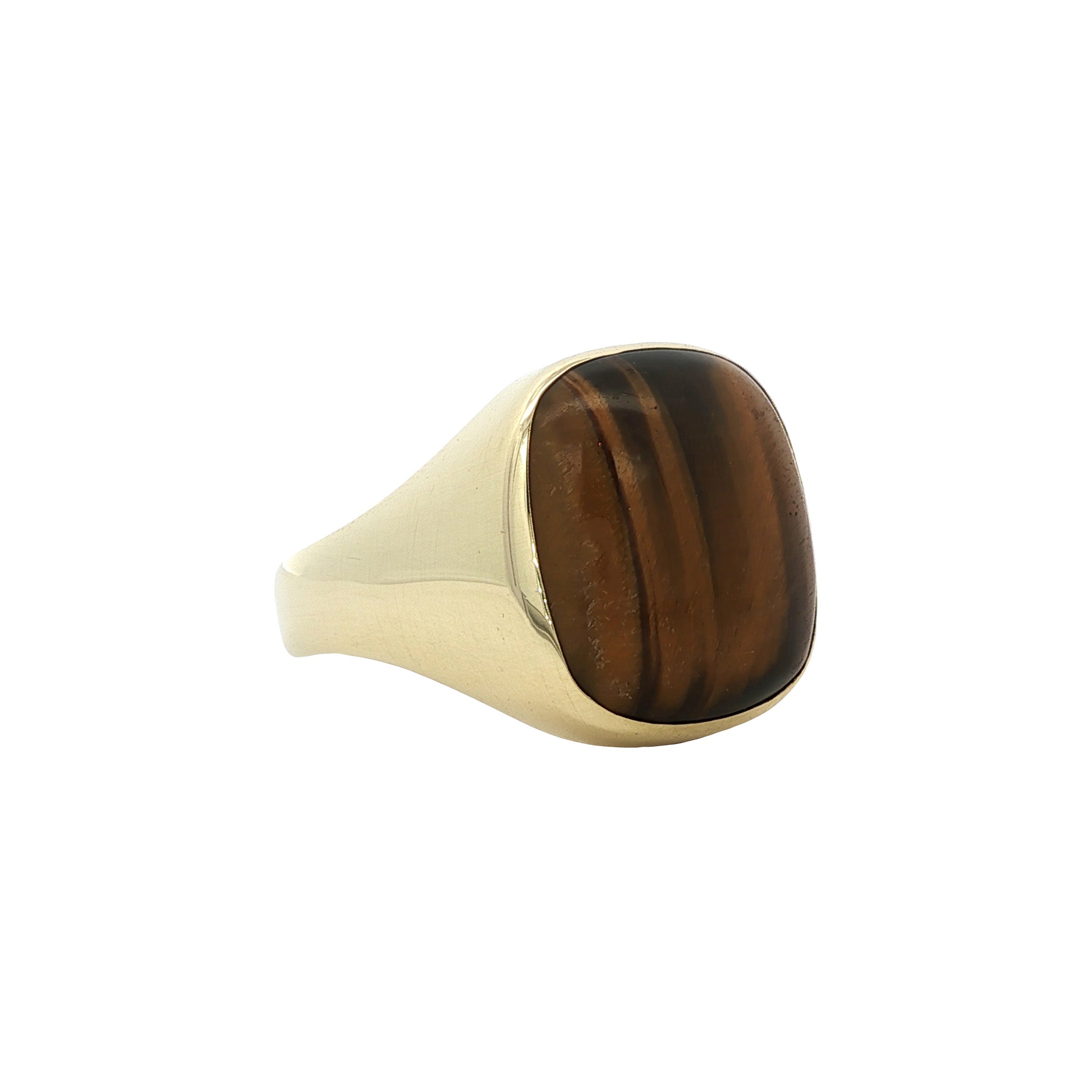 Gouden vintage zegelring met tijgeroog 14 kt