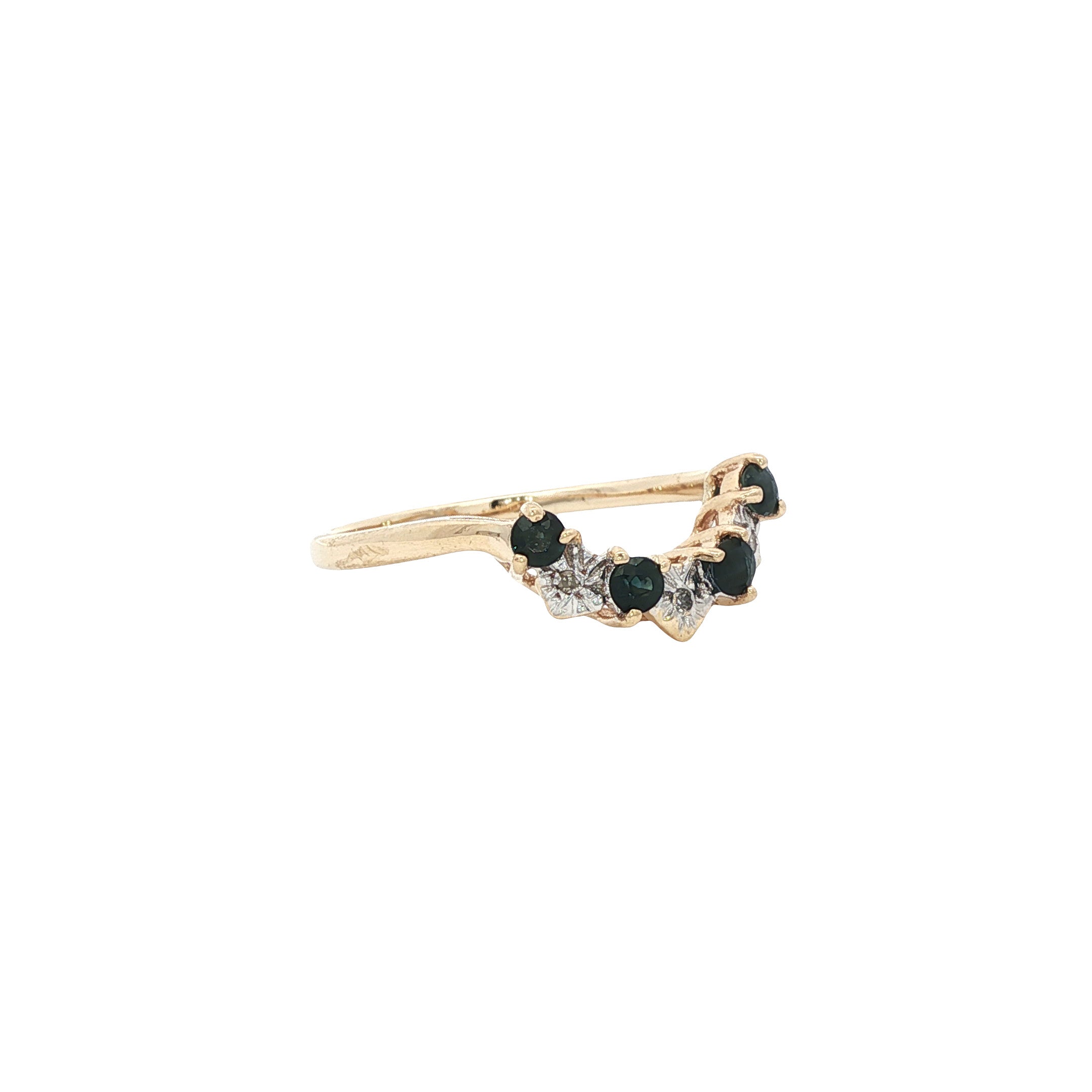 Vintage ring met saffier en diamant 9 kt