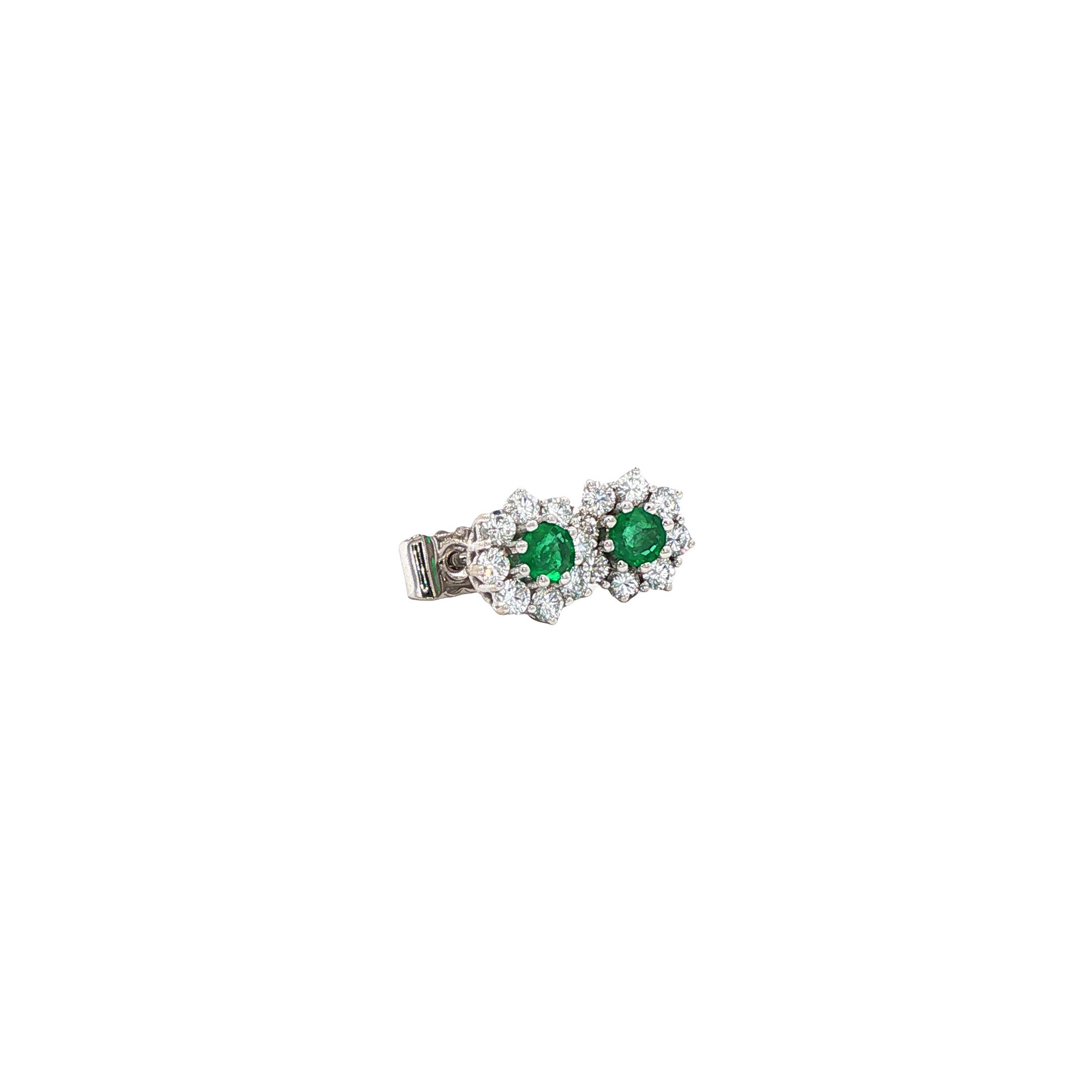 Witgouden vintage oorstekers met smaragd en diamant 14 kt