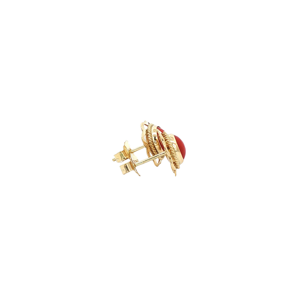 Gouden vintage oorstekers met bloedkoraal 14 kt