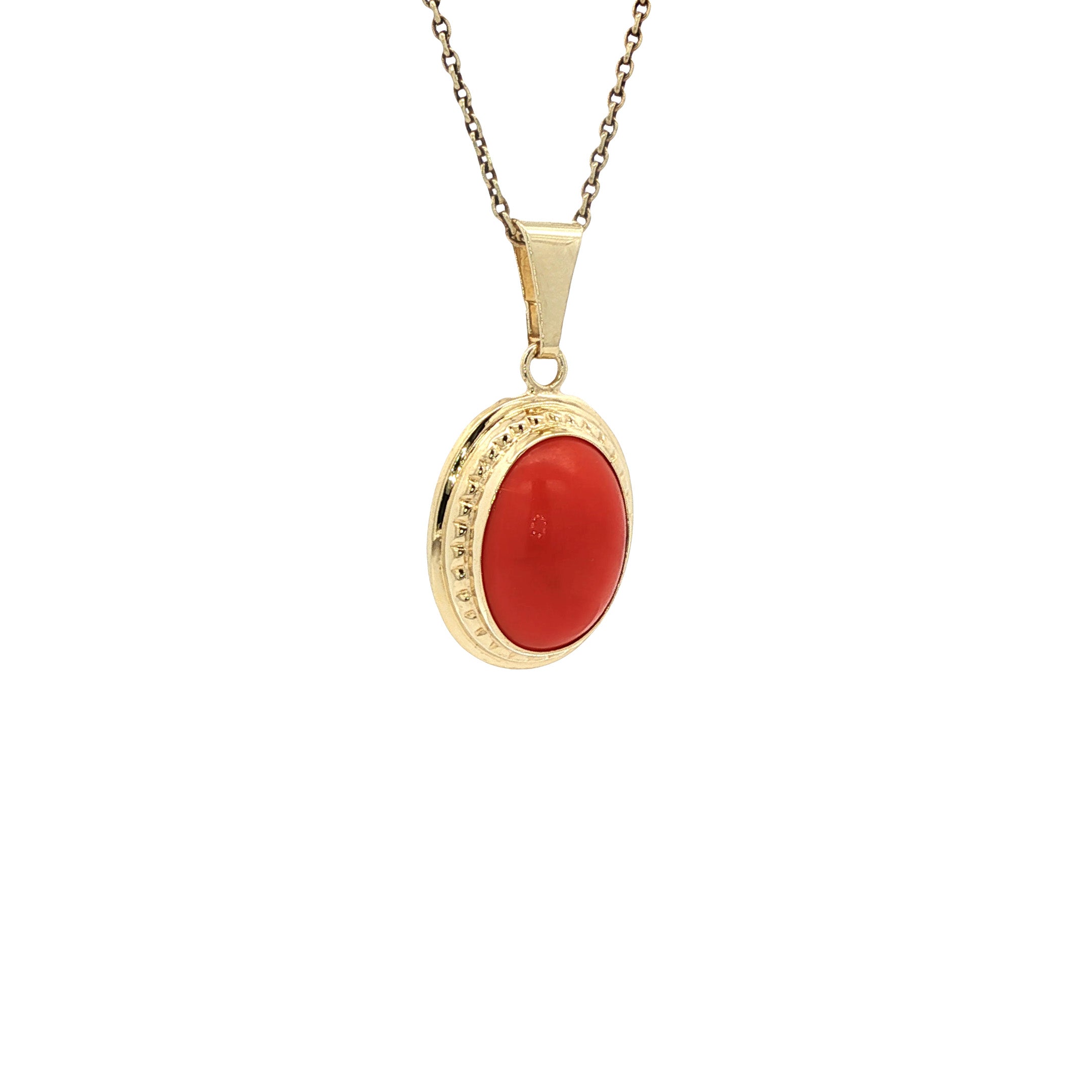 Gouden vintage hanger met bloedkoraal 14 kt