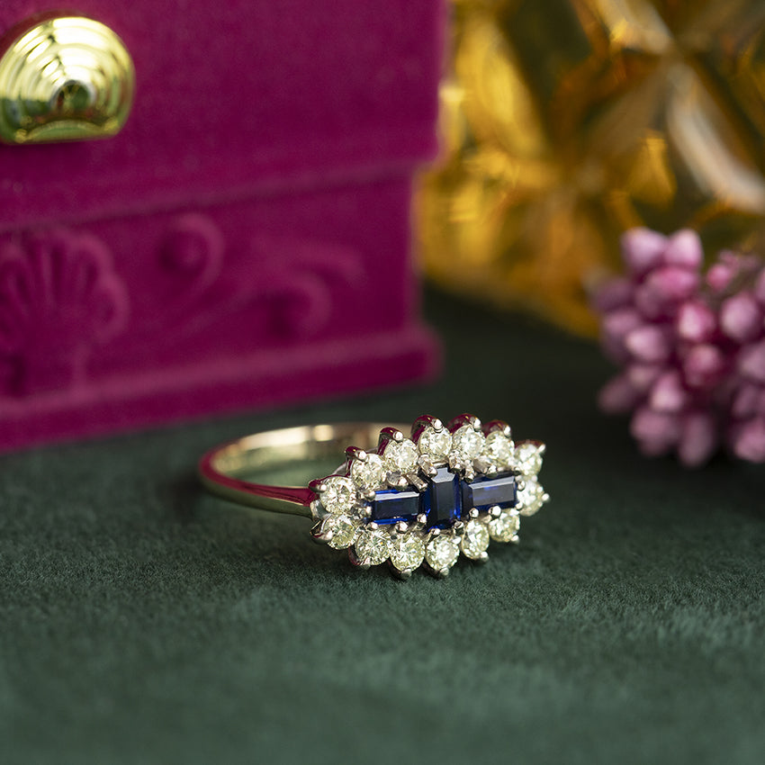 Gouden ring met saffier en diamant 18 kt