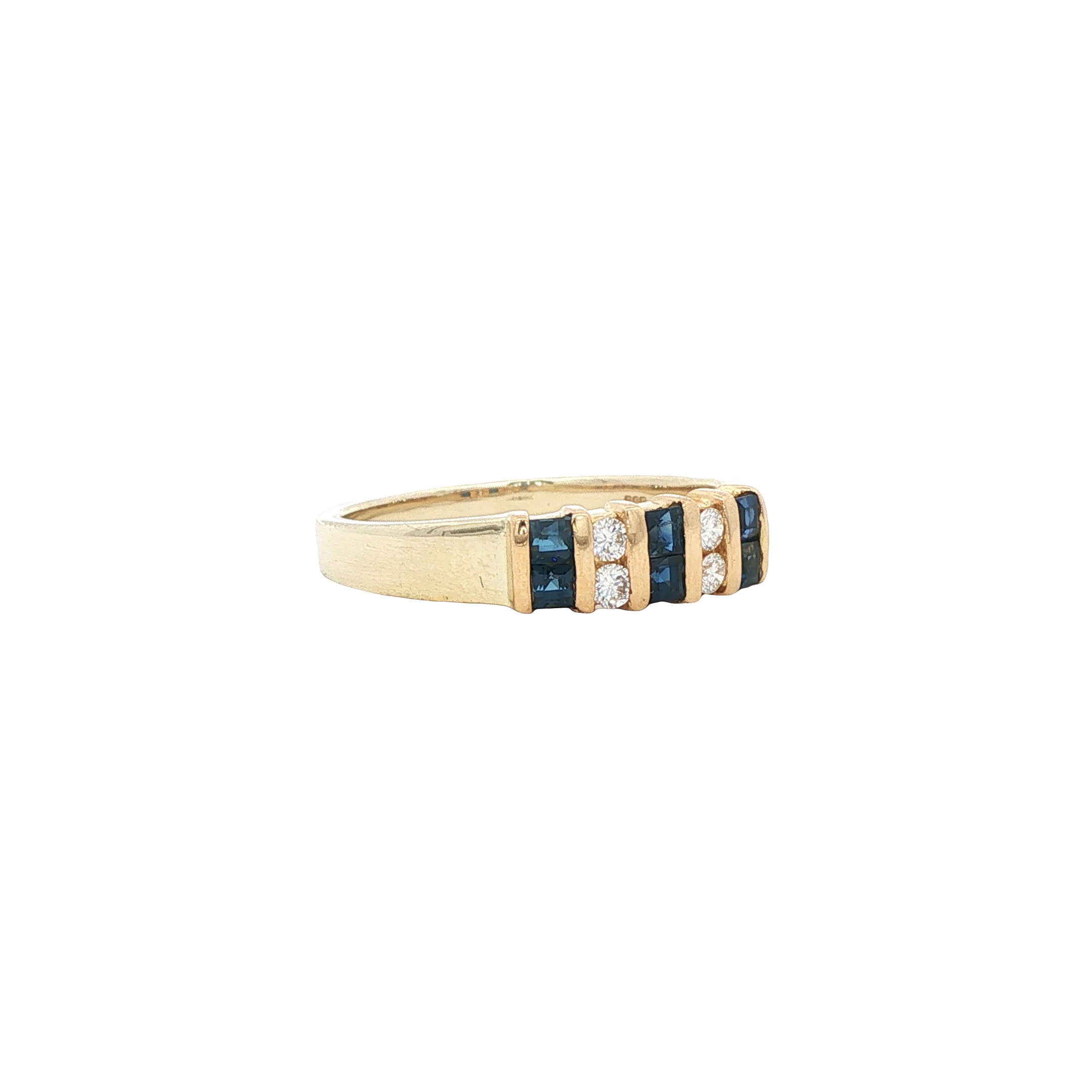 Gouden vintage ring met saffier en diamant 14 kt