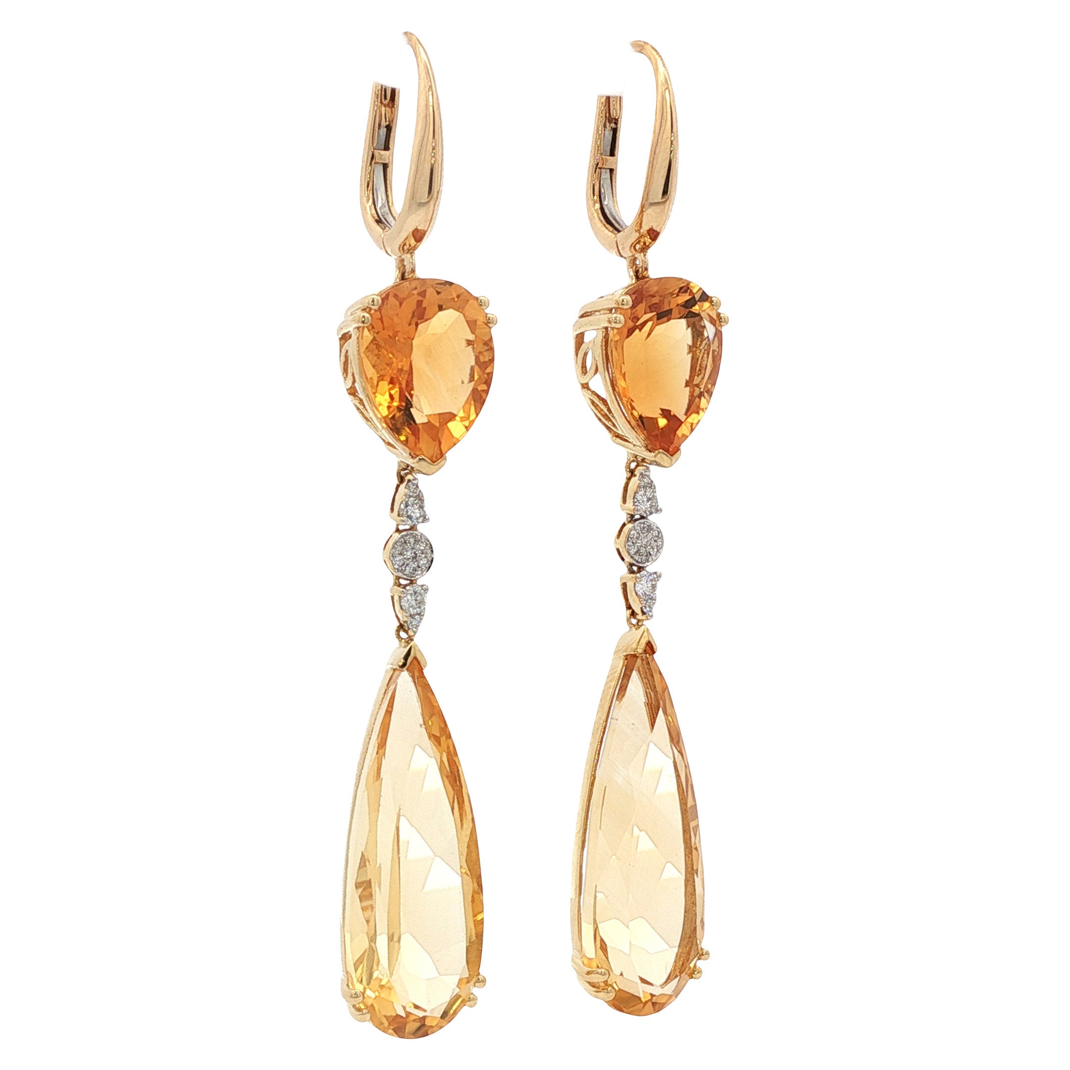Gouden vintage oorhangers met citrien en diamant 18 kt