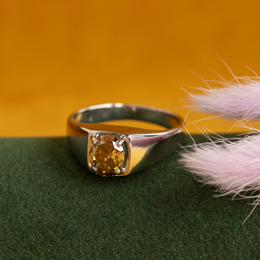 Witgouden vintage ring met diamant 14 kt