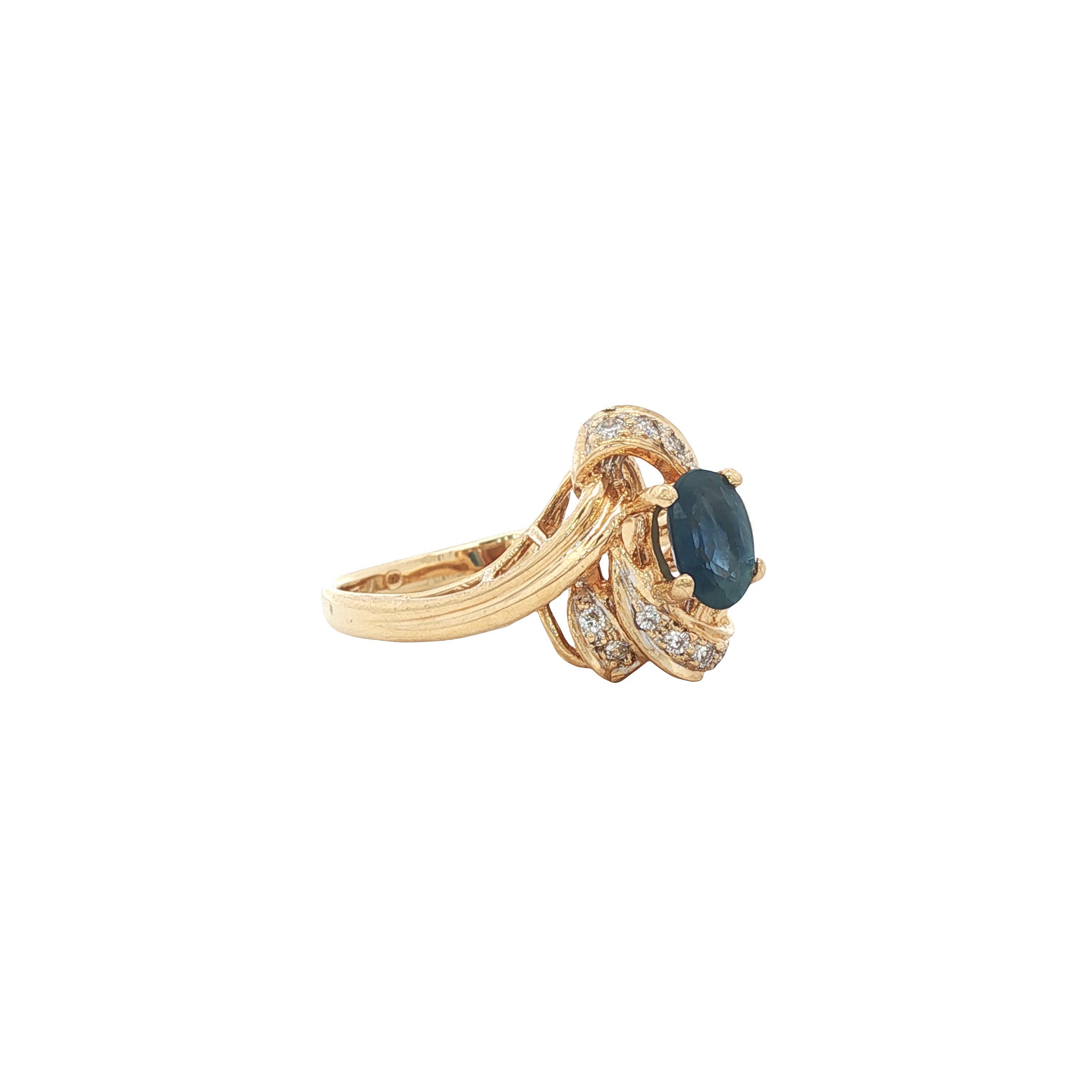 Gouden vintage ring met saffier en diamant 18 kt