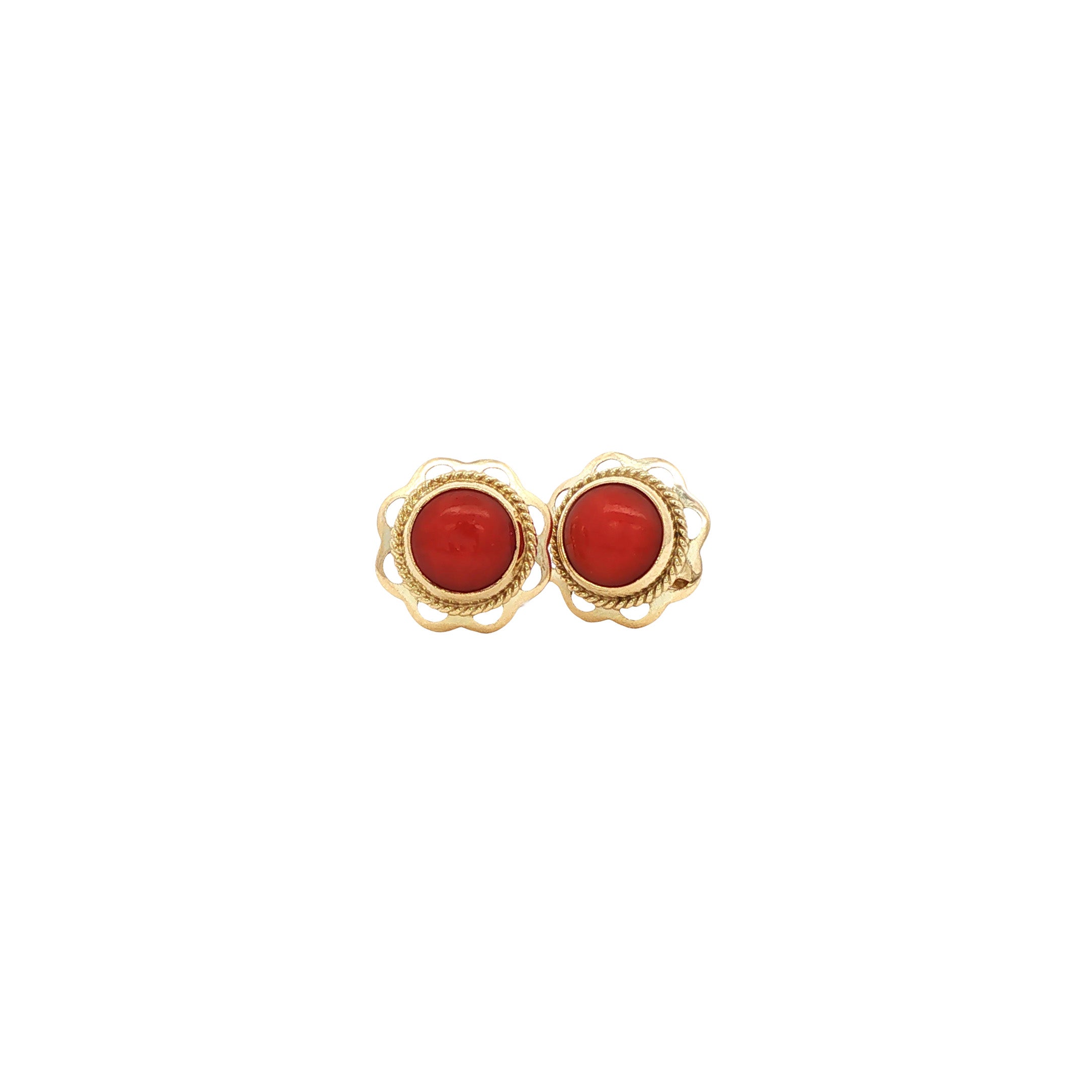 Gouden vintage oorstekers met bloedkoraal 14 kt