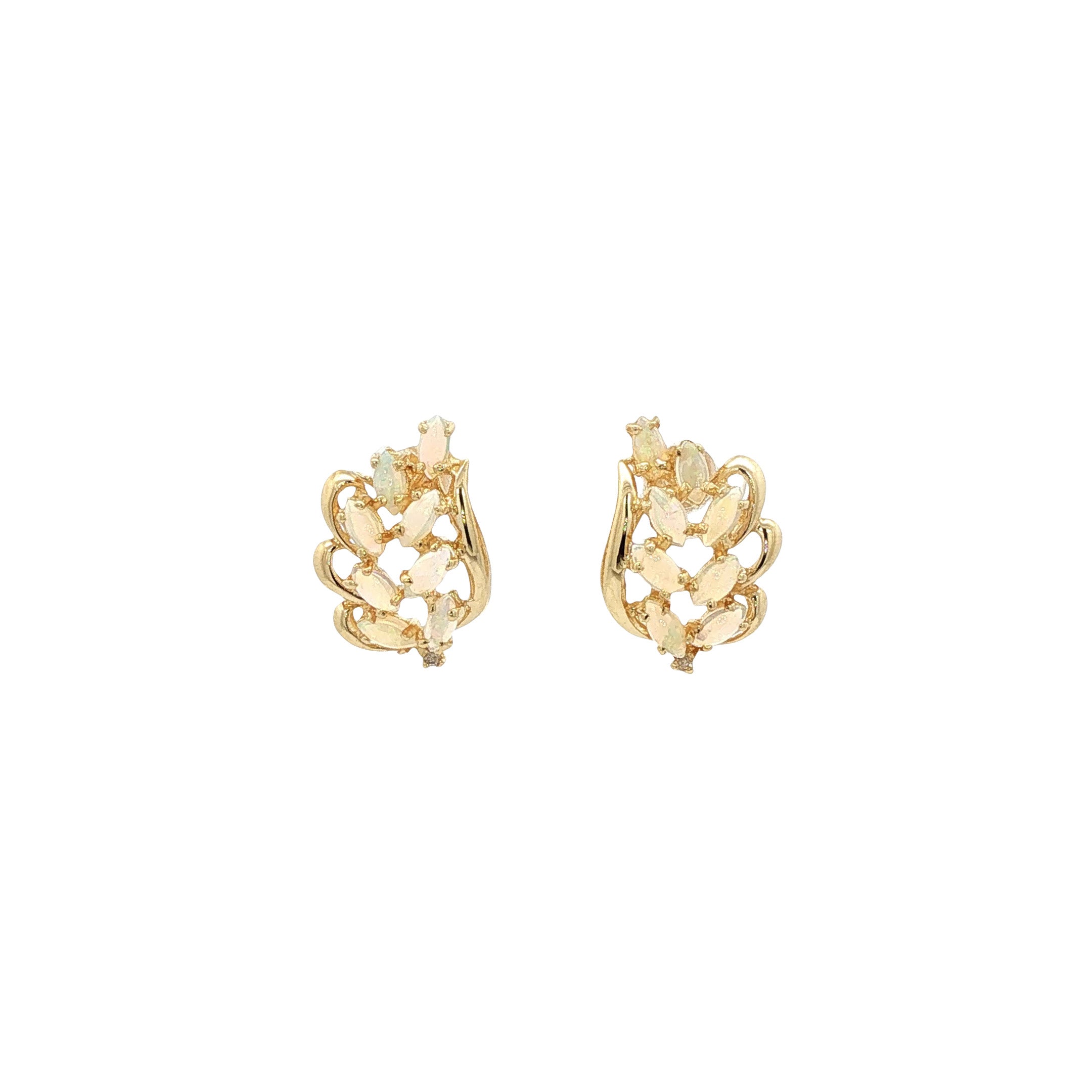 Gouden vintage oorstekers met opaal en zirkonia 14 kt