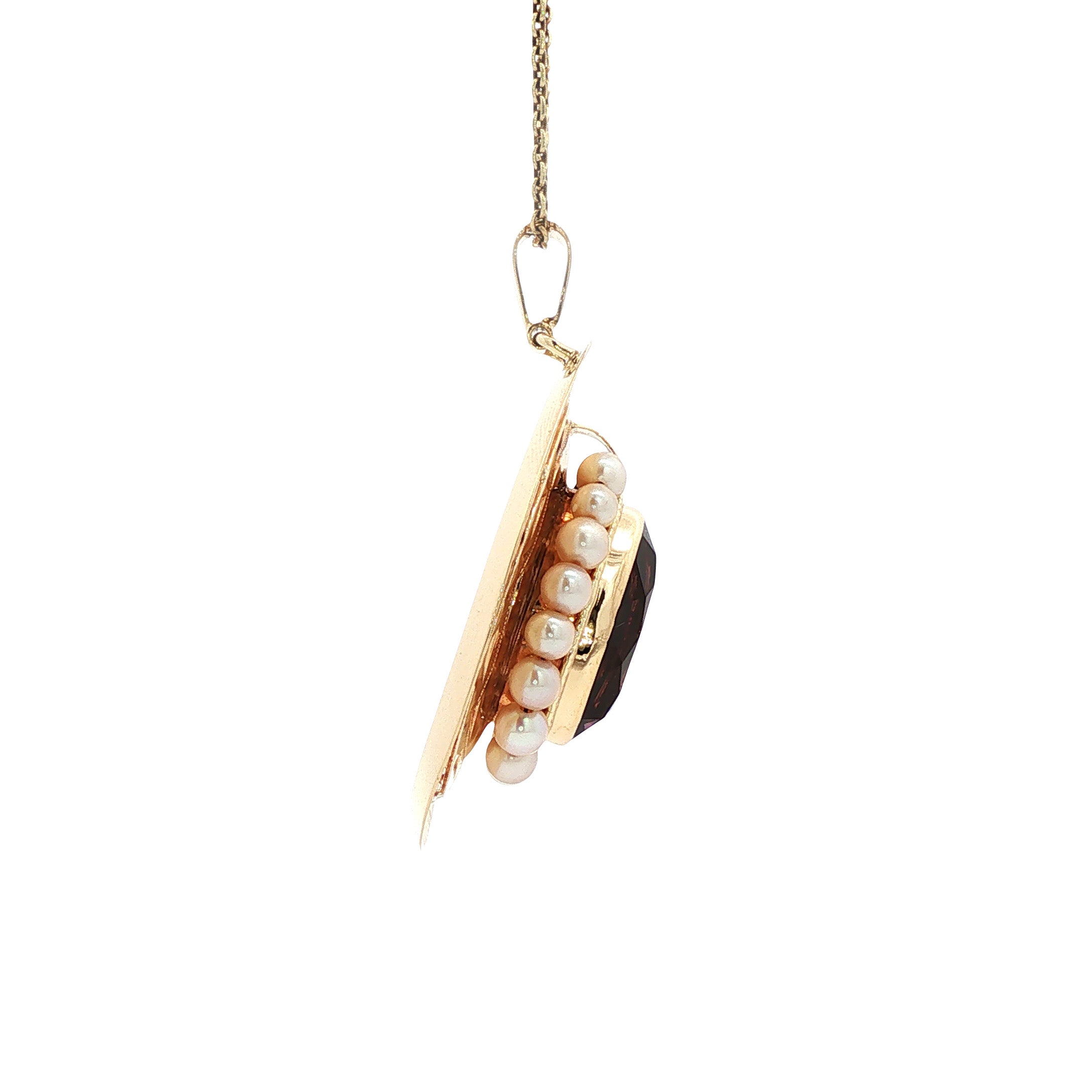 Vintage gold pendant with pearl and amethyst, 14 kt