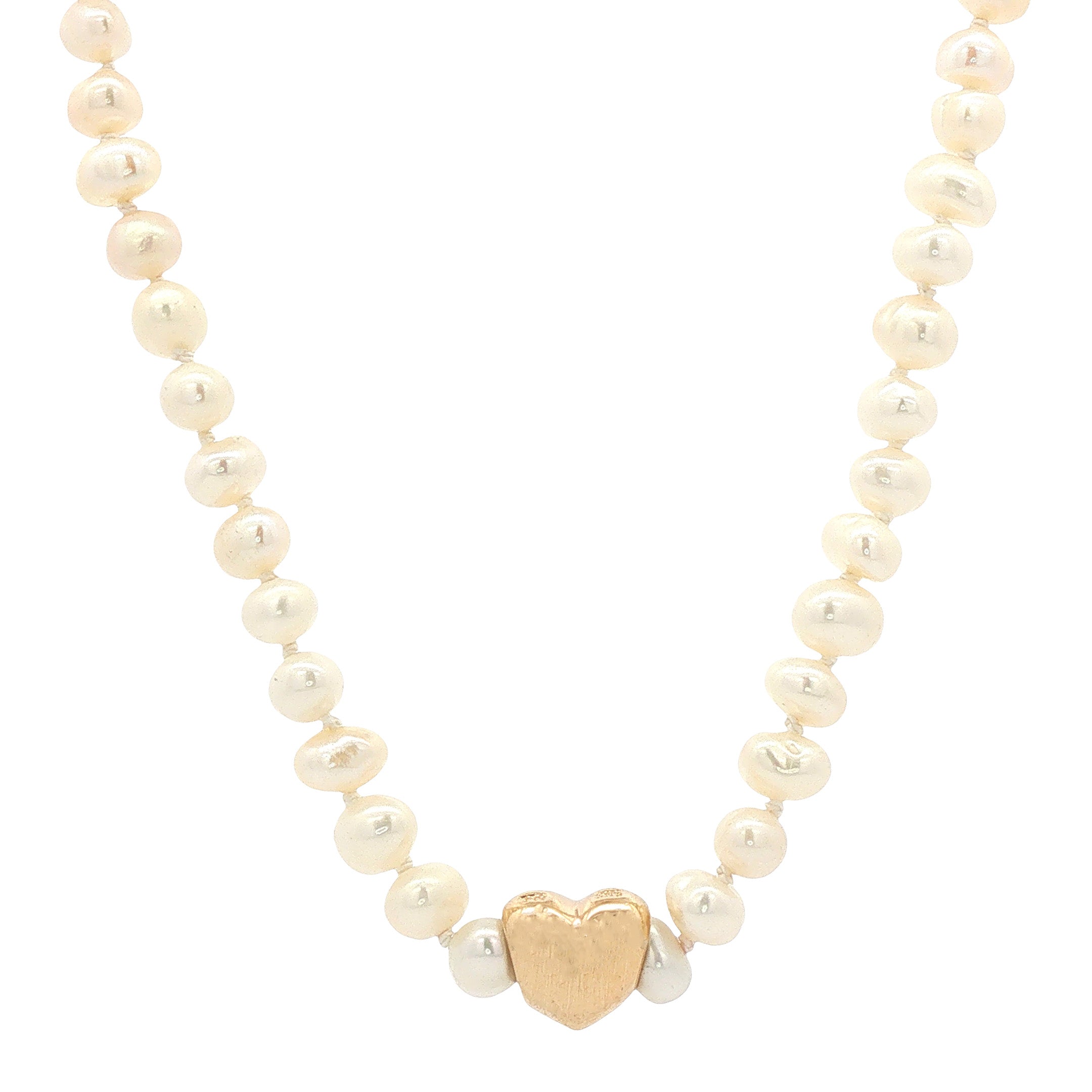 Vintage parel collier met gouden hart 14 kt