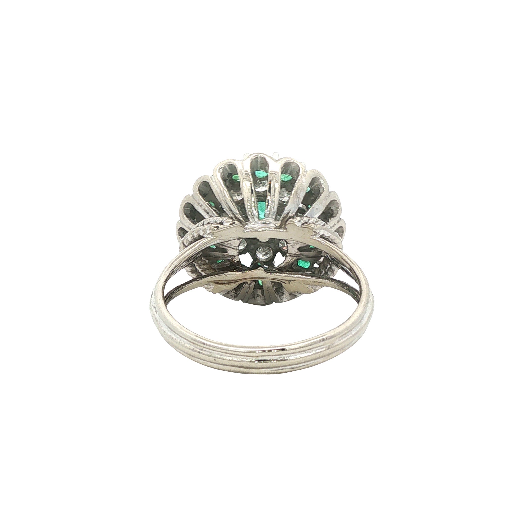Witgouden vintage ring met smaragd en diamant 14 kt
