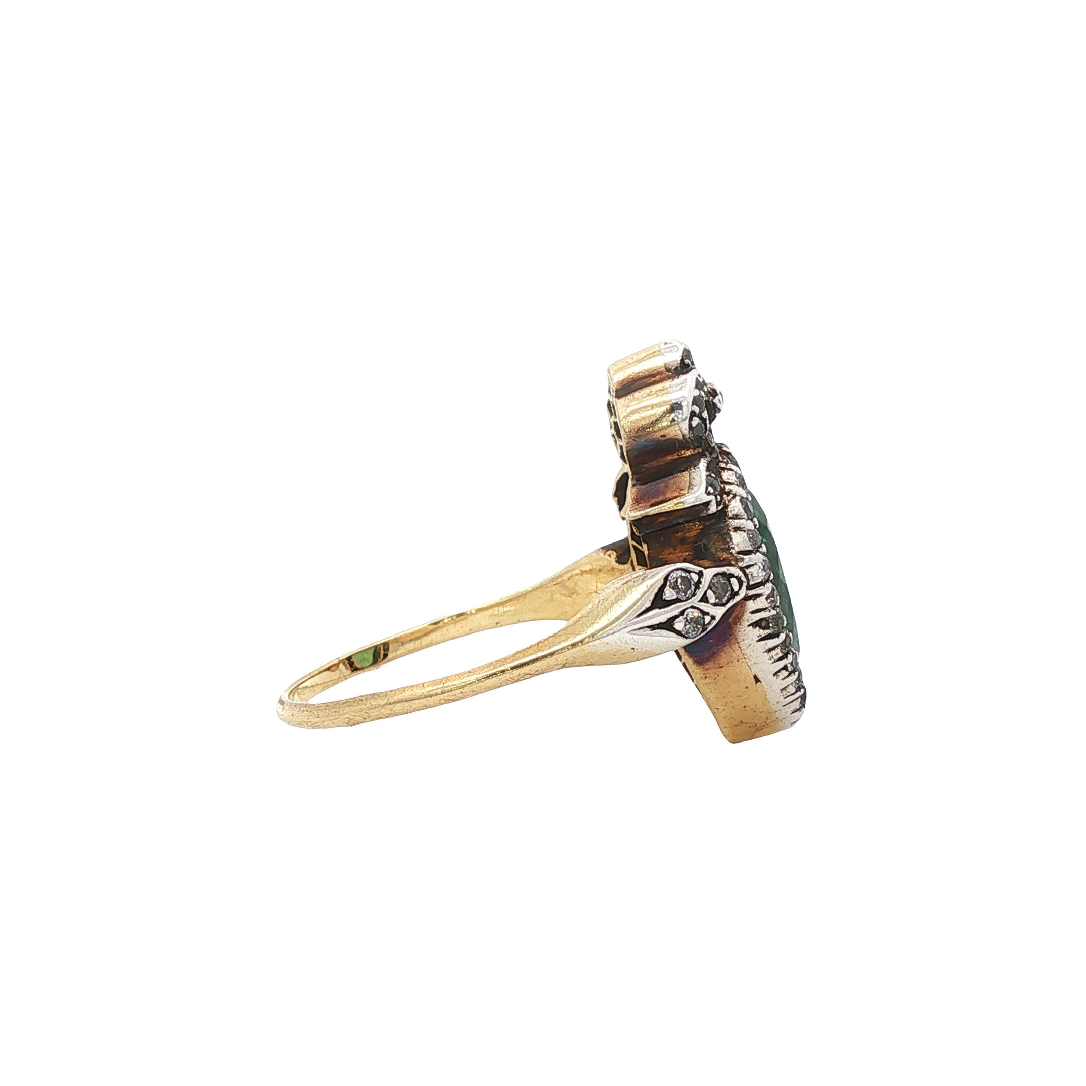 Vintage gold ring with emerald and diamond, 18 kt/925