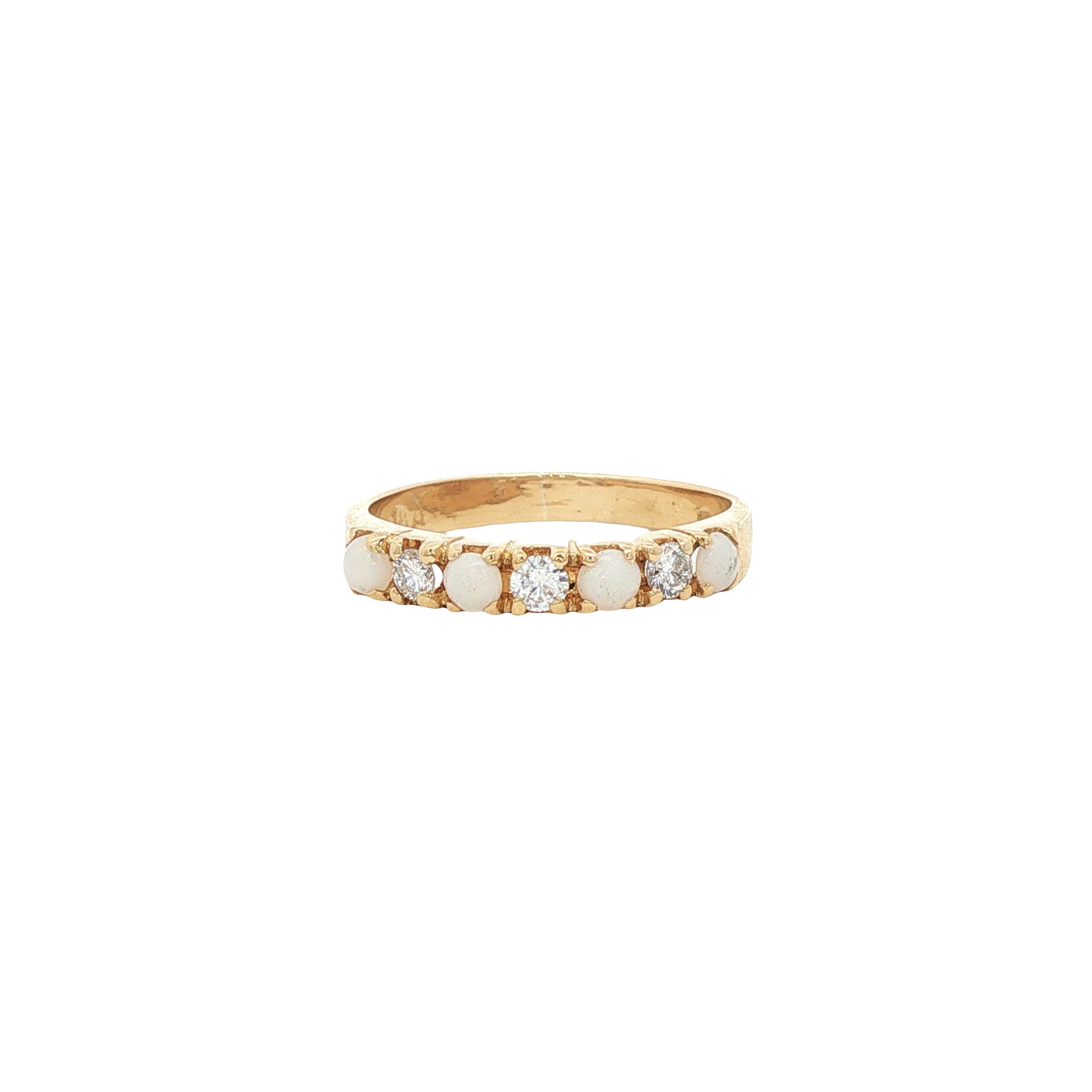 Gouden vintage ring met opaal en diamant 14 kt